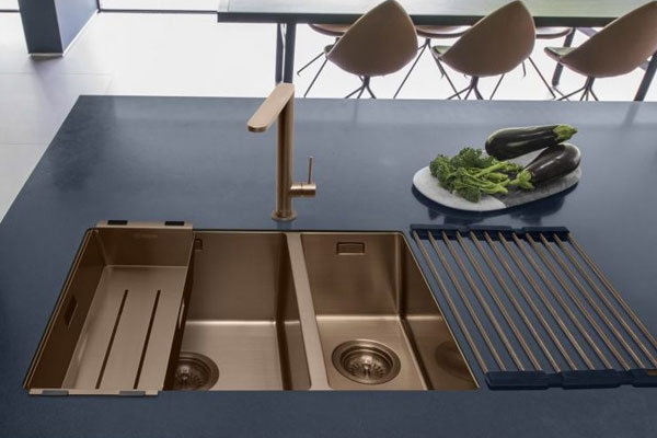 Caple MODE3415 Sink In Copper Finish With Colander & Roll Matt.